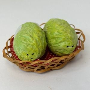 VINTAGE Lettuce/Cabbage Salt & Pepper Shaker w/Basket holder 3" w/ plug